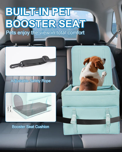 Dog Car Seat for Small Dogs Under 13 lbs Pet Booster Seat with Storage Pocket Foldable Travel Car Bed for Puppy or Cat（Green）