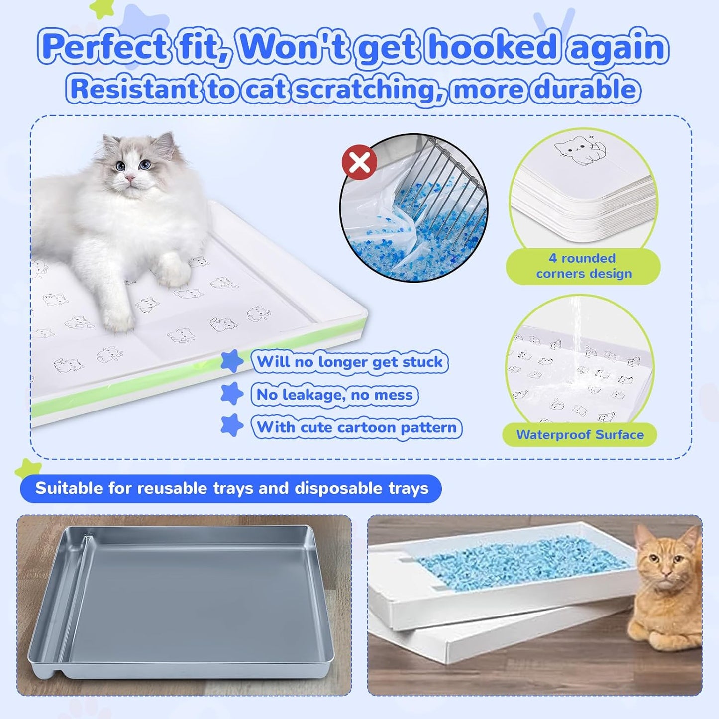 Cat Litter Liners with Anti-scratch Cardboard for Pet Scoop Free Self-Cleaning Litter Box, Kitten Waste Bag Compatible with Reusable/Disposable Refill Tray, Large Drawstring Kitty Poop Bags 20 Count