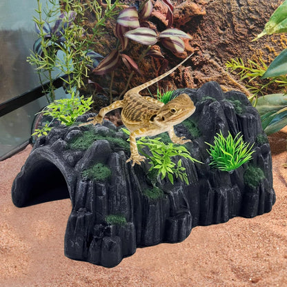 PINVNBY Reptile Rock Hide Cave,Resin Crested Gecko Hideout Caves Lizard Hideaway Bridge Terrarium Habitat Decor for Lizard Snake Turtle