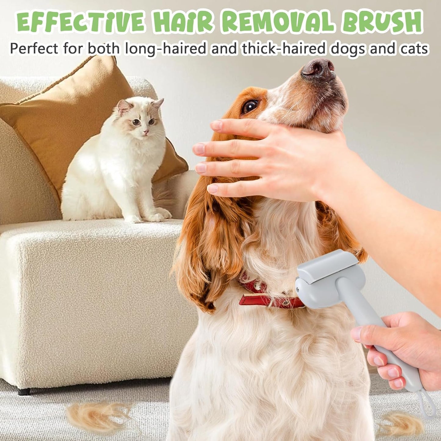 Undercoat Rake for Long Haired Dogs & Cats, Deshedding Dog Brush with Antistatic Cloth, Dematting Comb for Cats, Pet Grooming Tool for Shedding Loose Hair, Matted Fur, Gray