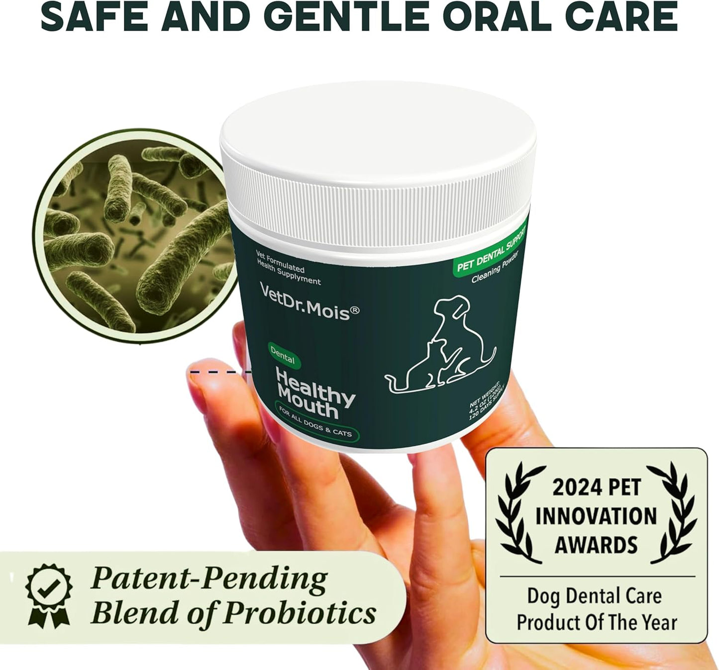 Dog Teeth Cleaning Powder, Dog Dental Powder and Cats Breath Freshener, Plaque Off Pet Tooth Cleaning lab co, Bad Breath & Tartar Remover for Dogs, Dog Teeth Cleaning with Enzymes 120 Day Supply, 120g
