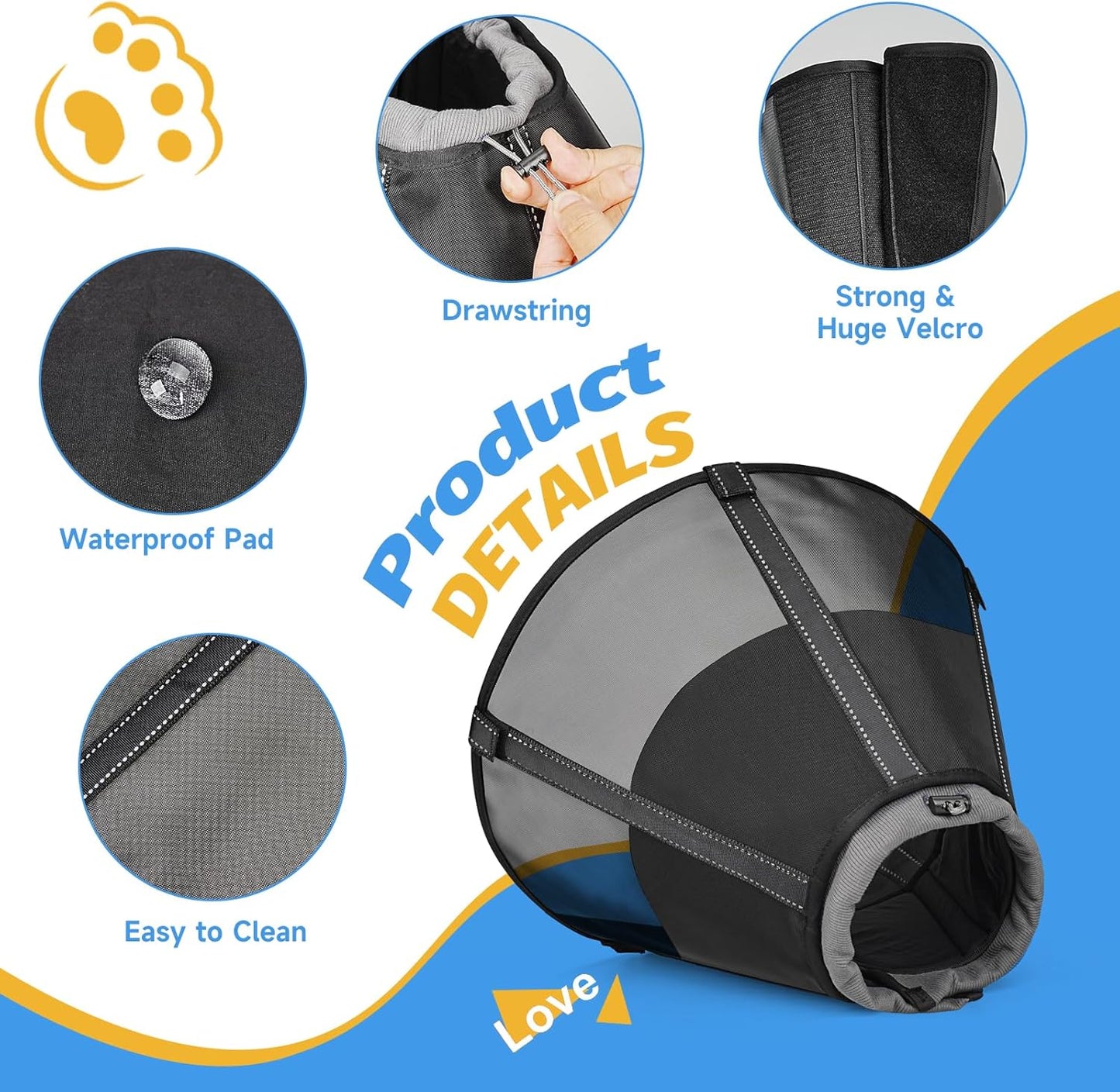 Dog Cone Collar to Stop Licking: Soft Mesh Recovery Collar After Surgery with Detachable Pad, Elizabeth Cone Alternative for Large Medium, Small Dogs, Normal Eating and Drinking (XL, Black Mesh)