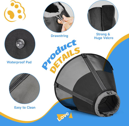 Dog Cone Collar to Stop Licking: Soft Mesh Recovery Collar After Surgery with Detachable Pad, Elizabeth Cone Alternative for Large Medium, Small Dogs, Normal Eating and Drinking (XL, Black Mesh)