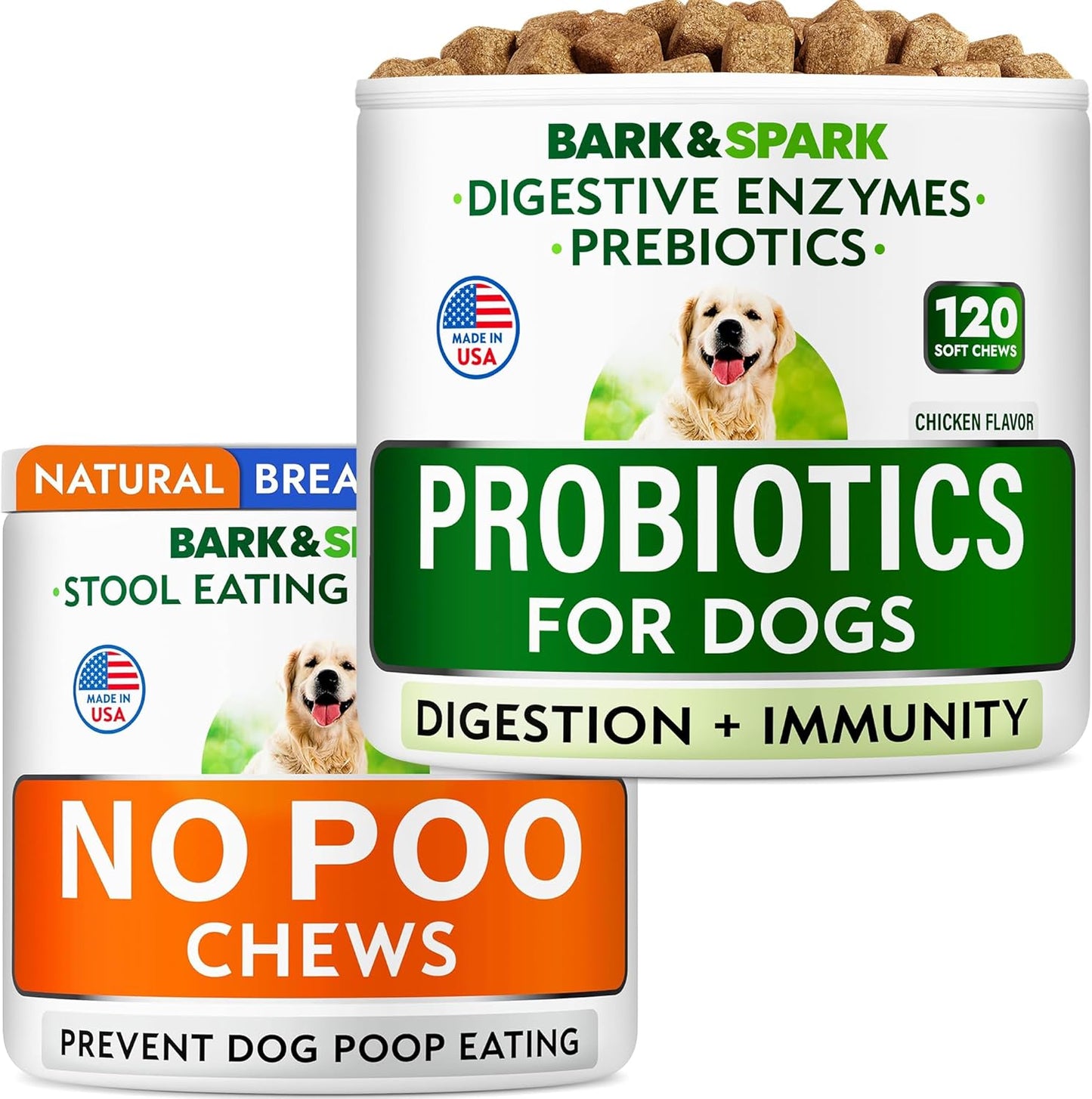 No Poo Chews + Dog Probiotics for Digestive Health Bundle - Diarrhea, Gas Treatment, Upset Stomach Relief - Allergy & Itchy Skin - Digestive Enzymes & Breath Aid Support - Digestion Supplement Treat