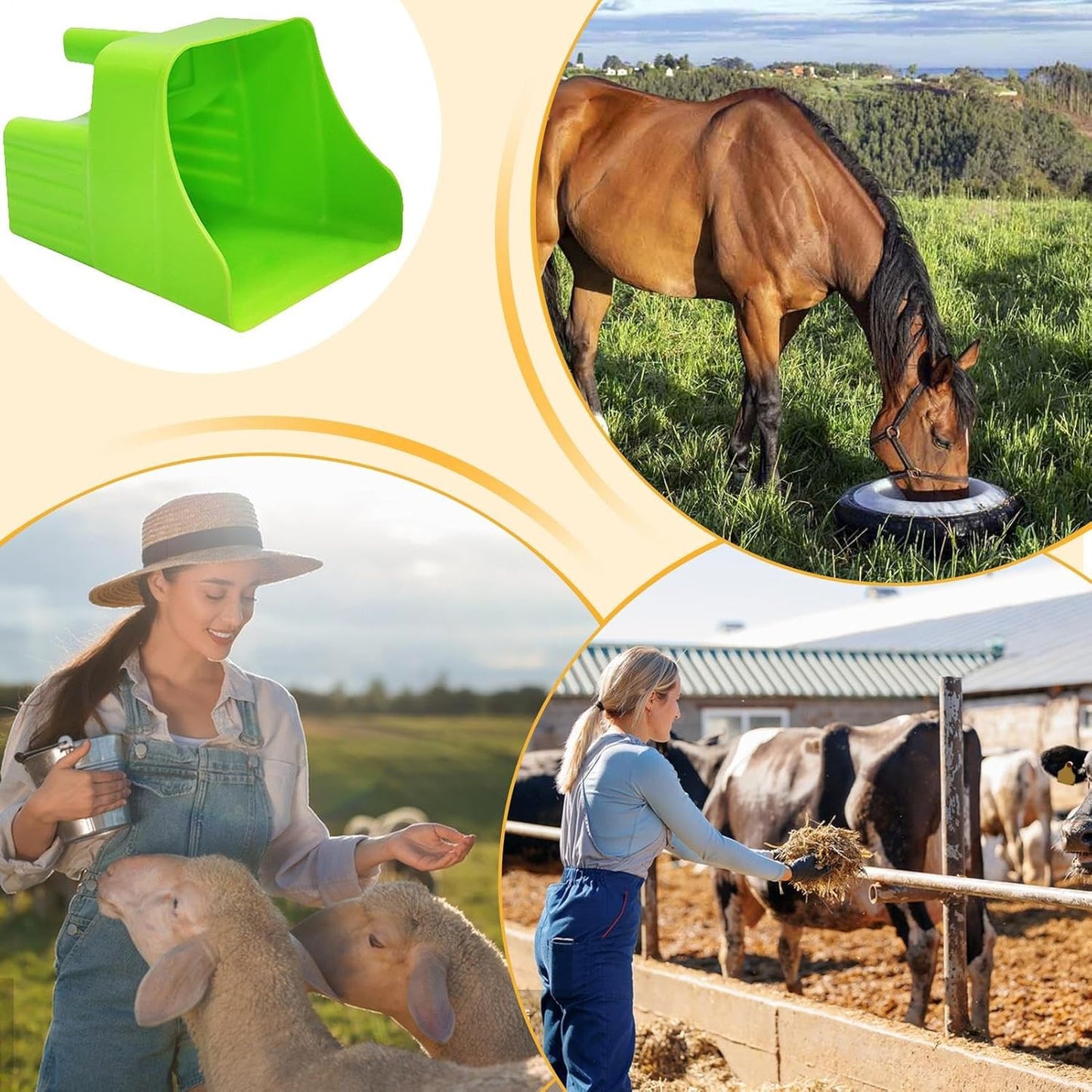 Feed Scoop - Pet Feeding Server, Ergonomic Non Slip Scoop, Sheep Cattle Horse Livestock Feeder, Poultry Backyard Gardening Farming, Yard Camping Feeding Tool, Farm Animal Food Accessory