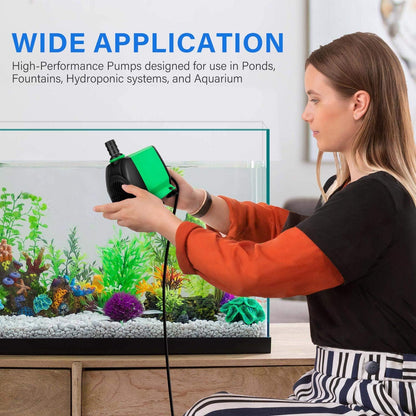 Simple Deluxe 10ft High Lift 800GPH 24W Water Table Pump (3000L/H) with 3 Nozzles, Perfect for Fish Tank, Pond, Aquarium, Statuary, Hydroponics, Fountain, Green