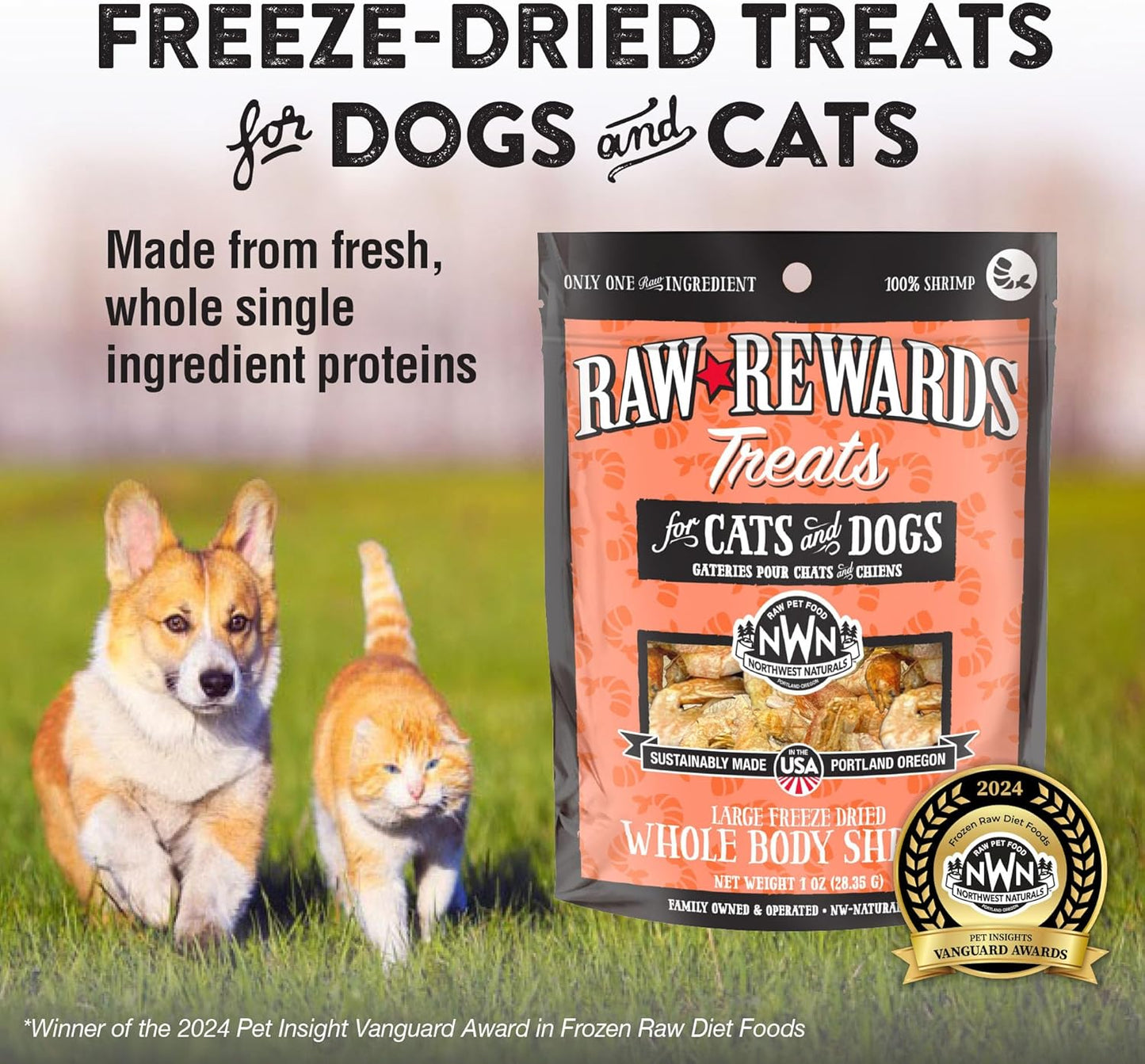 Northwest Naturals Raw Rewards Freeze-Dried Shrimp Treats for Dogs and Cats - Bite-Sized Pieces - Healthy, 1 Ingredient, Human Grade Pet Food, All Natural, Proudly Made in USA, 1 Oz