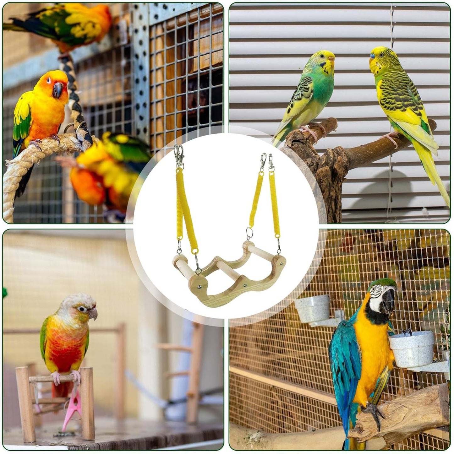 Visibility Cage Toy, Swing Wooden Spring Swing Toy for Shotet - Fun Cockatoo Hammock, Bird Feeder Activity Accessory for Waveless Lovebirds