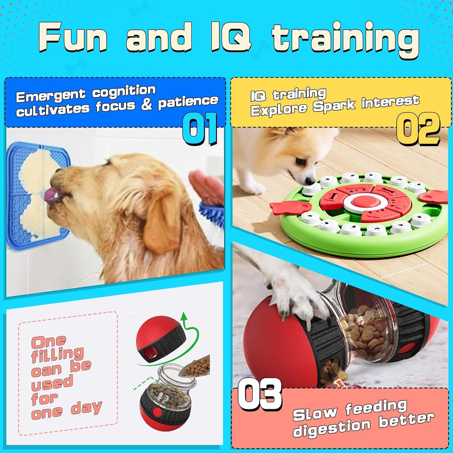 Dog Puzzle Feeder for Small/Middle Breeds - Adjustable Treat Dispenser Funny Slow Feeder Puppy Enrichment Training Toy Pet Interactive Toys Lick Mat Dogs to Keep Dog/Cat Busy