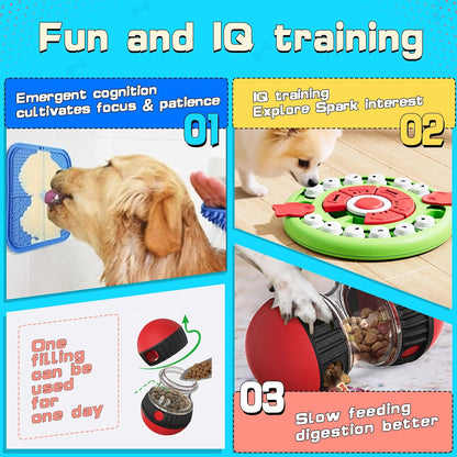 Dog Puzzle Feeder for Small/Middle Breeds - Adjustable Treat Dispenser Funny Slow Feeder Puppy Enrichment Training Toy Pet Interactive Toys Lick Mat Dogs to Keep Dog/Cat Busy