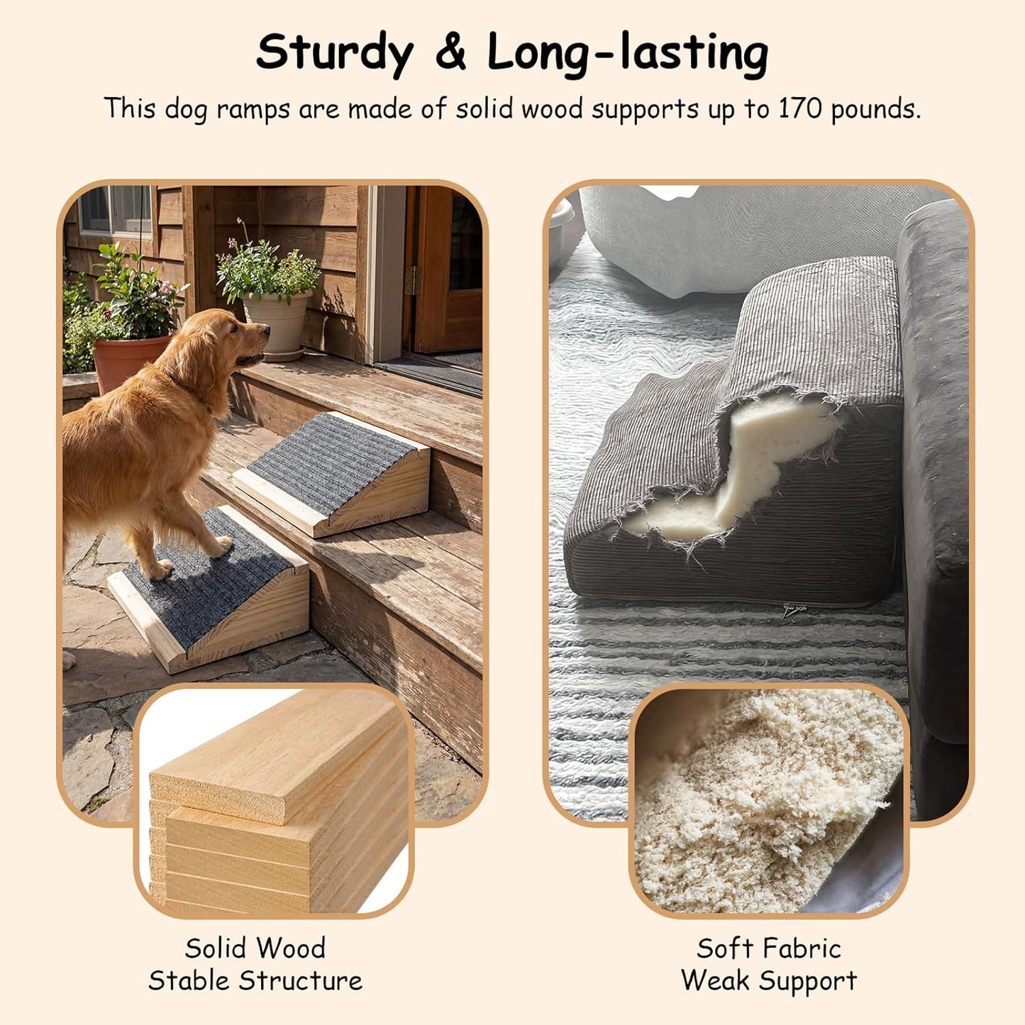 Dog Ramp for Stairs, Non-Slip Dog Stairs, Low-Angled Pet Ramps for Small Dogs and Cats, Medium Dogs, Step and Stair Assist for Injured and Older Pets, 2 Pack