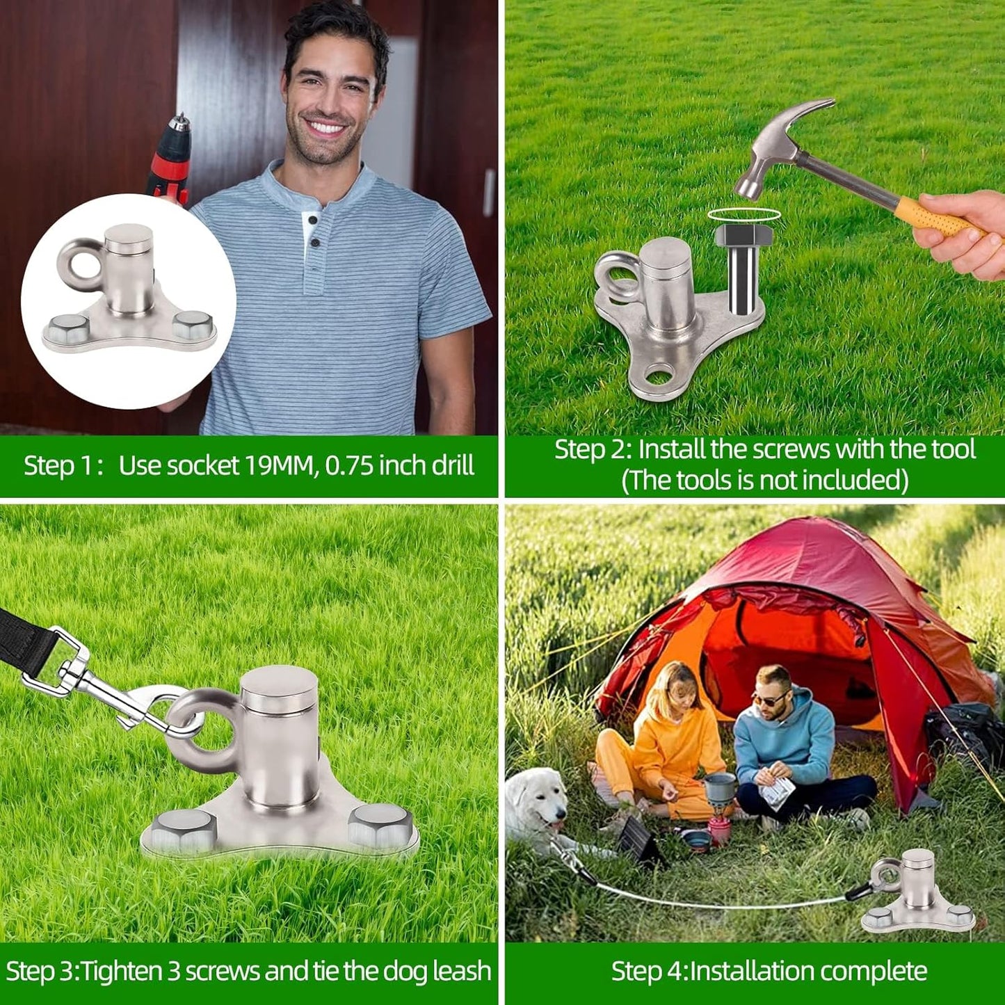 iklekione Dog Tie Out Stake, 360° Swivel Dog Stake-No Tangle,304 Stainless Steel Outdoor Anti-Rust Dog Run,for Large Dogs up to 220 lbs