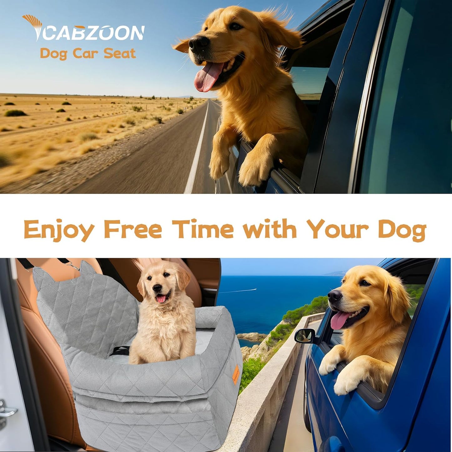 Dog Car Seat for Small/Medium Dogs Up to 35lbs,Elevated Cushion Fits in Front/Back Seat,Travel Safety Per Car Bed with Washable Removable Cover, Storage 2 Pockets Grey