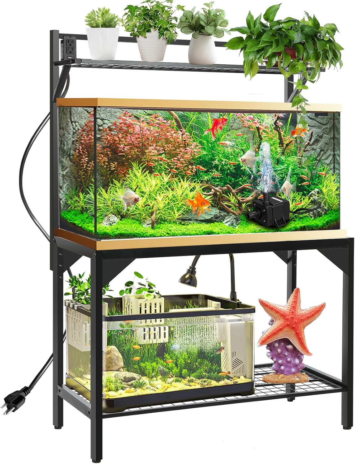 40-50 Gallon Fish Tank Stand, Aquarium Stand with Power Outlets,36.6" x 18.5"Tabletop, Thickened Metal Frame, Reptile Tank Stand for Home Office, Tank not Included