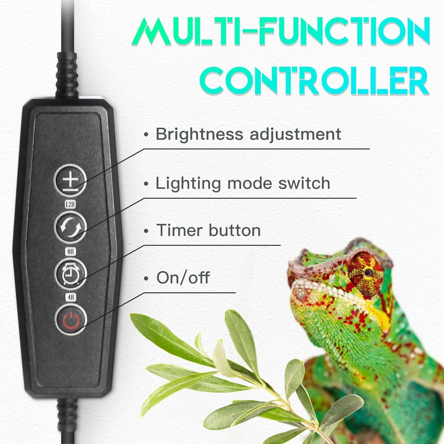 Dimmable LED Reptile UVB Lamp, 8000 Hours UVB Duration for Much Longer Lifespan, Adjustable 4/8/12-Hour Cycles, Suitable for Lizard and Chameleon, 12W, L Size