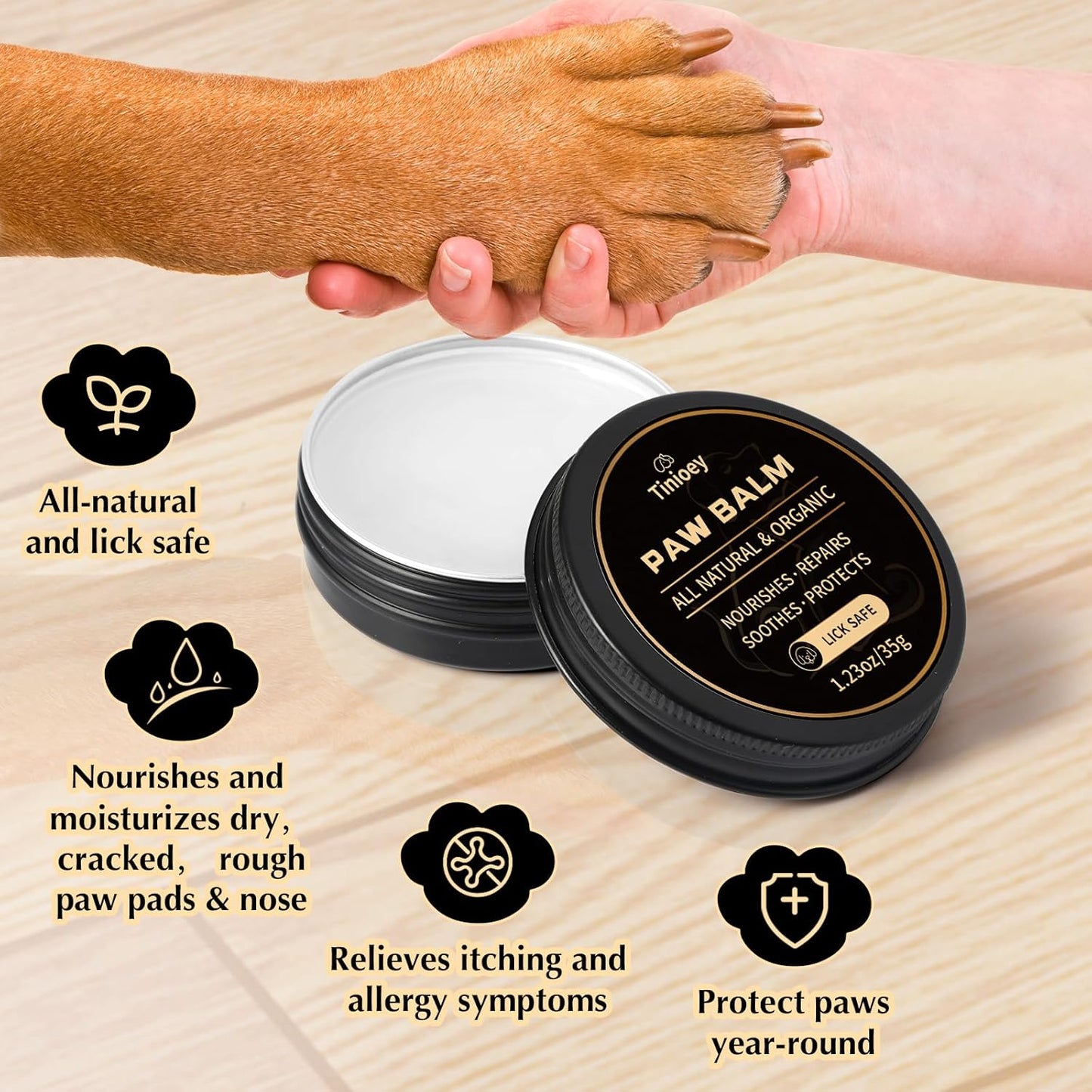 All-Natural Lick Safe Dog Paw Balm for Dogs & Cats | 2 Pack Dog Paw Pad Balm Paw Protector, Moisturizer & Soother for Dry Cracked Paws & Noses | Snout Soother for Dogs (1.23oz*2)