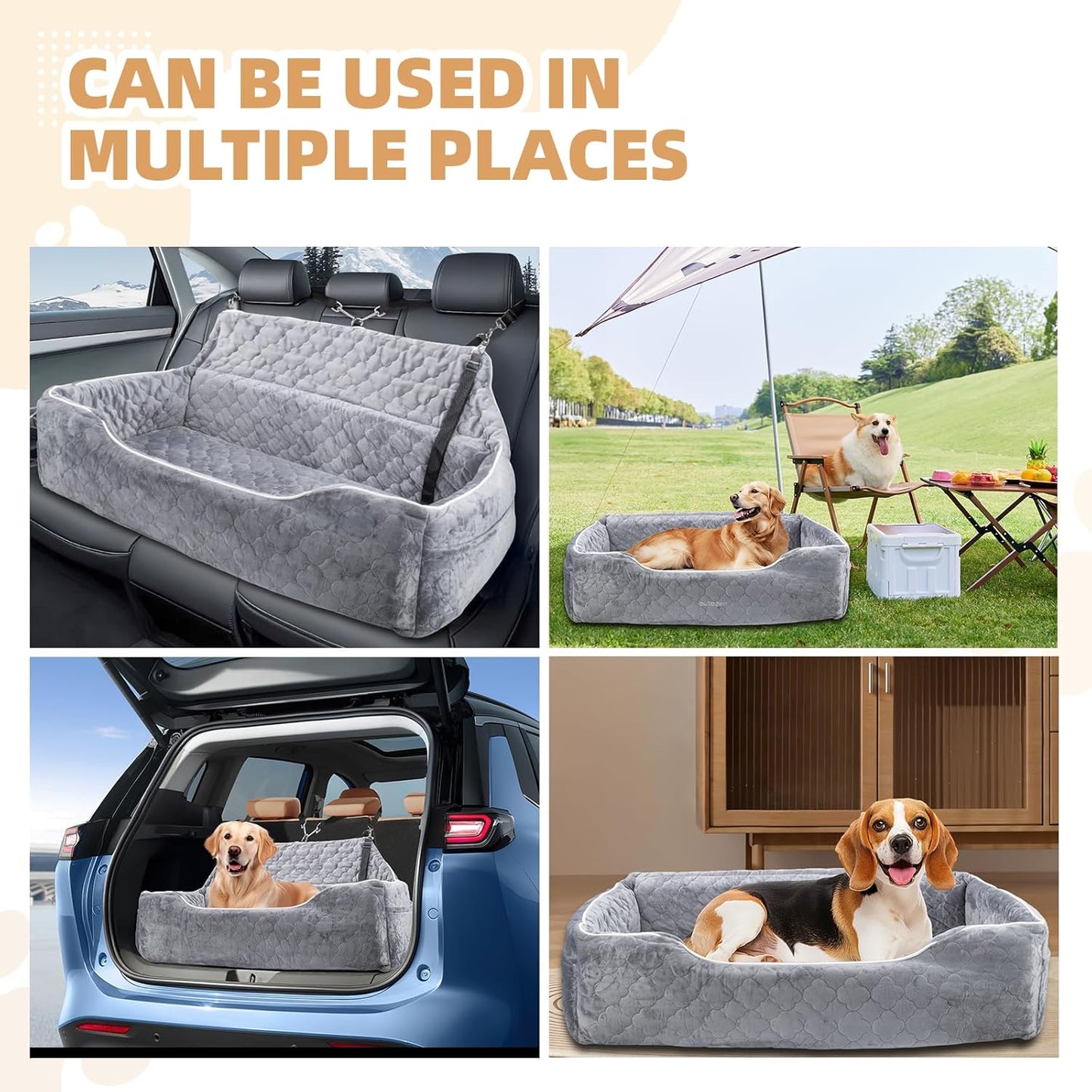 Large Dog Car Seat for 2 Medium Dogs Under 100 lbs, Washable Dog Bed, Detachable Pet Booster with Storage Pockets and Leashes for Back Seat, Fully Detachable and Washable with Thick Cushion