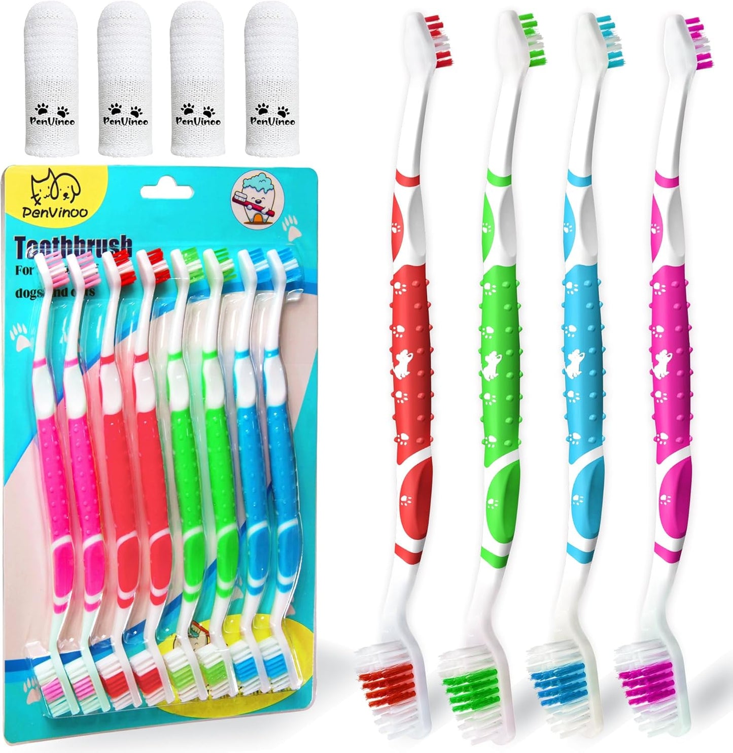 Dog Toothbrush pet Toothbrushes Finger Toothbrush Small to Large Dogs with Soft Bristles Non Slip Dual Head (8 pcs Dual Head + 4 pcs Finger Tooth Brush)