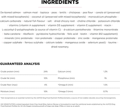Go! Solutions Sensitivities Limited Ingredients, Grain-Free Dry Dog Food, Small Bites Salmon Recipe for Sensitive Stomach, 6 lb Bag