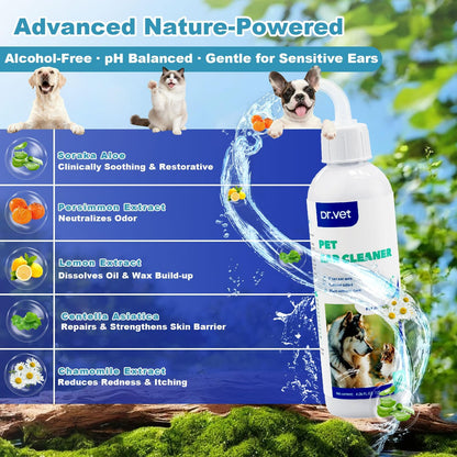 Dog Ear Cleaner Solution– Soft Nozzle Ear Treatment for Dogs & Cats, Gently Remove Ear Wax & Debris, Soothe Ear Itching & inflammation, Odor Pet Ear Wash with Aloe Vera & Persimmon – 4.06 fl oz