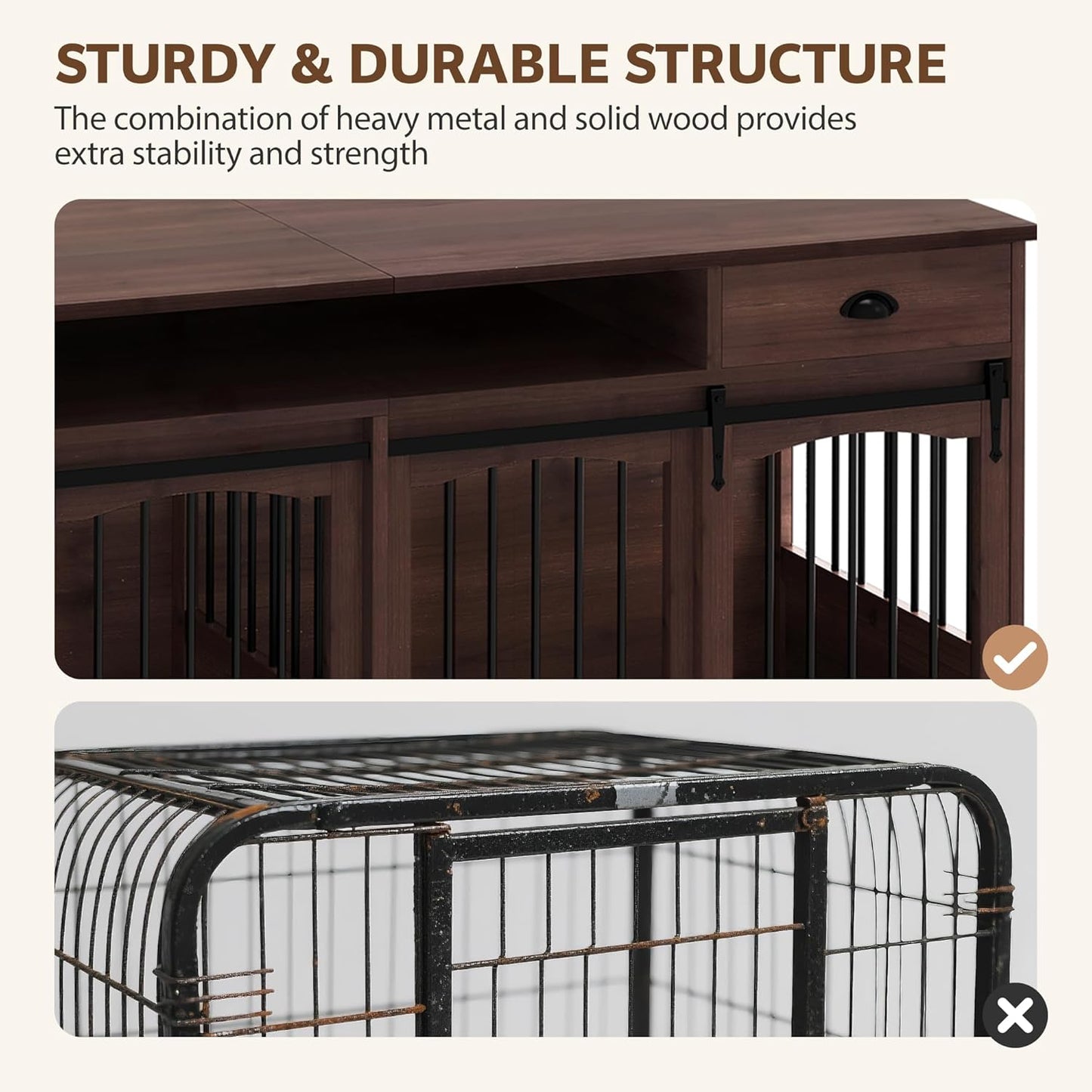 70.86" Double Dog Crate Furniture with Storage for 2 Medium Large Dogs Farmhouse Wooden Dog Kennel Furniture with 2 Sliding Doors Divider & Power Outlets Decorative Dog Cage TV Stand, Brown