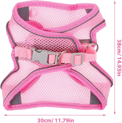 FRCOLOR Breathable Reflective Dog Harness with Leash Soft Mesh Pet Vest for Outdoor Walking One-Hand Operation Lightweight Style Pink S