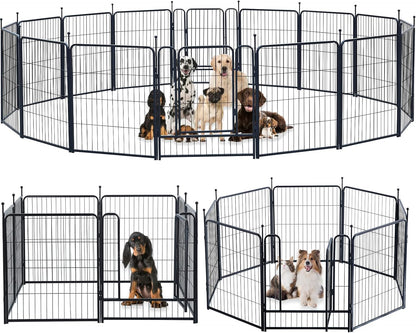 Dog Playpen Portable Outdoor Dog Fence, Dog Playpen for Large/Medium/Small Dogs, Dog Fences for The Yard with Doors Foldable Metal