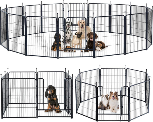 Dog Playpen Portable Outdoor Dog Fence, Dog Playpen for Large/Medium/Small Dogs, Dog Fences for The Yard with Doors Foldable Metal