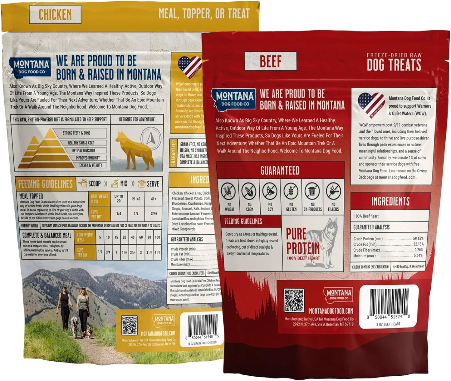 Chicken Dog Food and Beef Dog Treat Adventure Fuel Bundle - 16 oz Freeze-Dried Raw Food with Single Ingredient Training Snacks