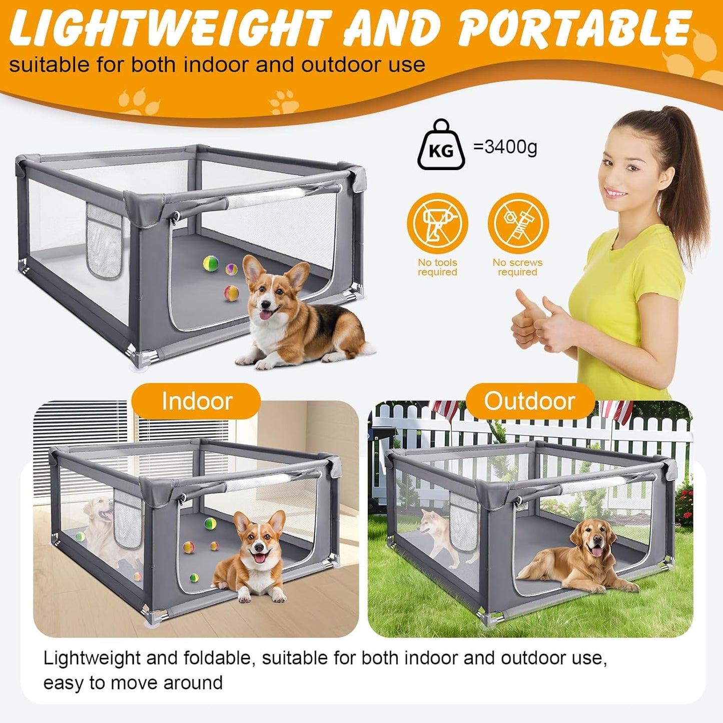 48x48x26 Inch Dog Playpen for Puppies and Small Dogs, Foldable Portable Indoor/Outdoor Pet Fence with Gate,Dog Play Enclosure