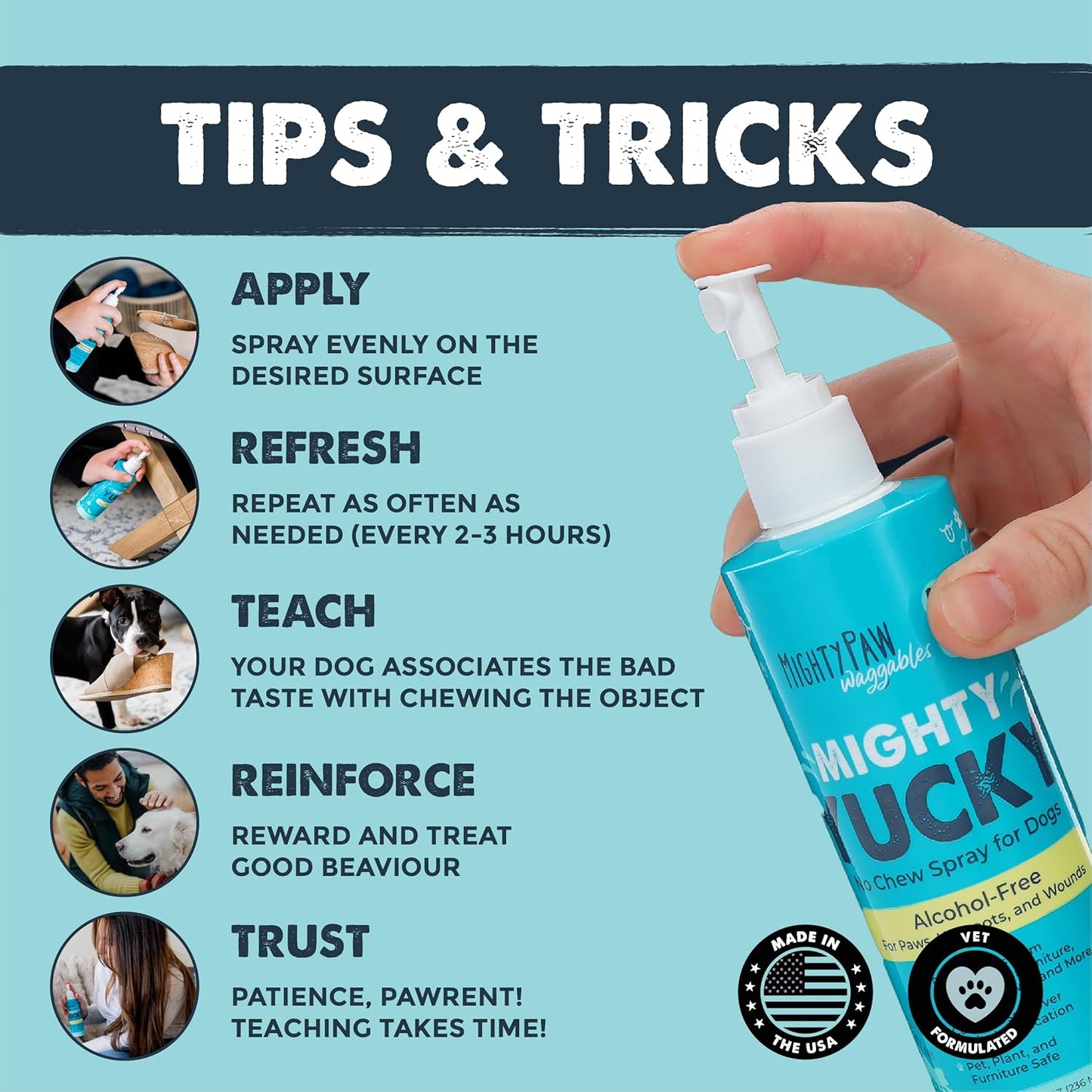 Mighty Paw Waggables Yucky No Chew Spray for Dog (Made in The USA) | Bitter Apple Sprayer for Pets to Stop Chewing. Dog Repellent Spray for Furniture. Anti Chew Sprayer Pets. (8 oz)