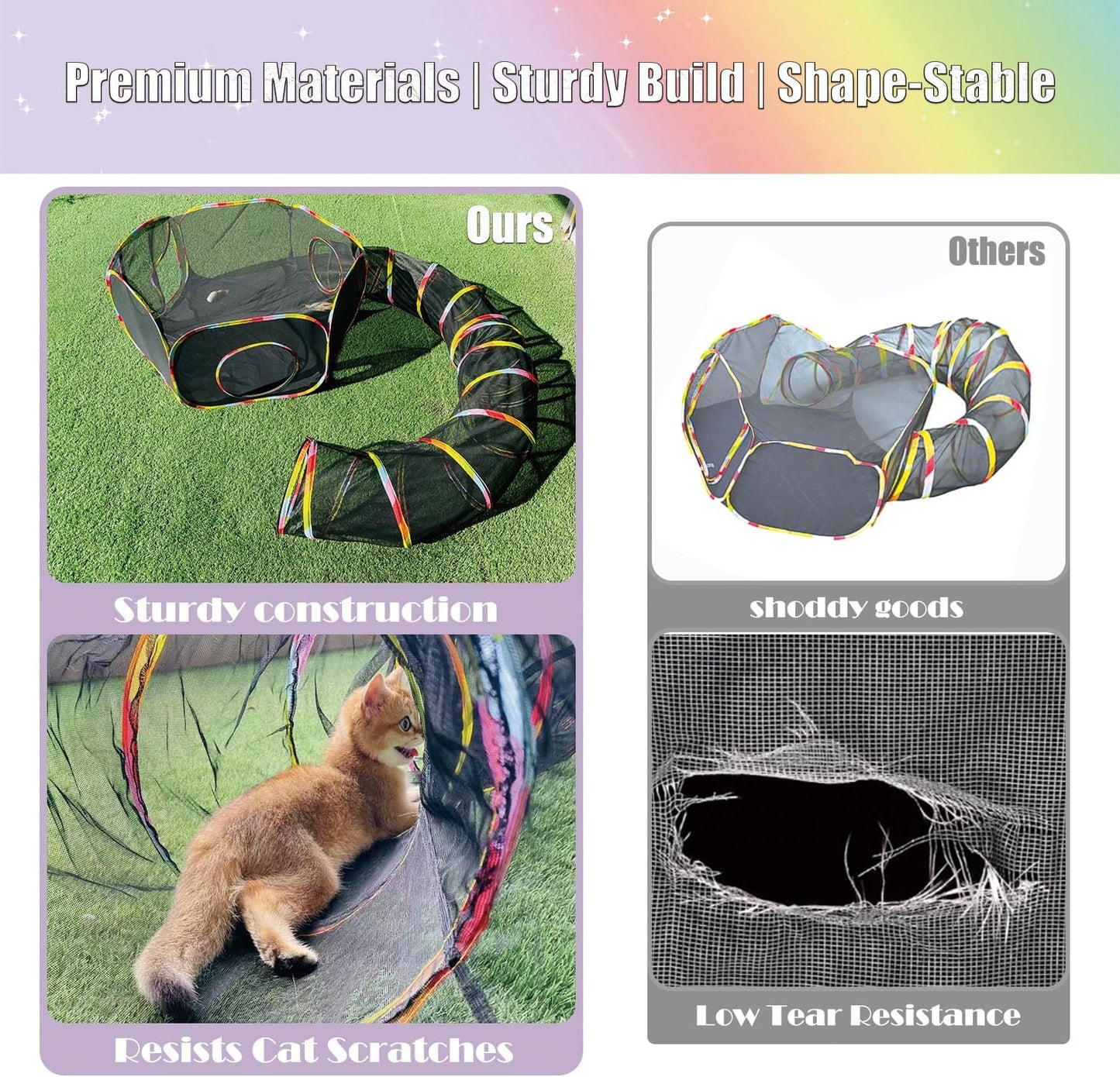 Catio Outdoor Cat Enclosure, Portable Cat Tunnel Playground with Rainbow Tent, Circle Cat Playpen Tunnel for Kitty and Small Family Pet Indoor & Outside Play