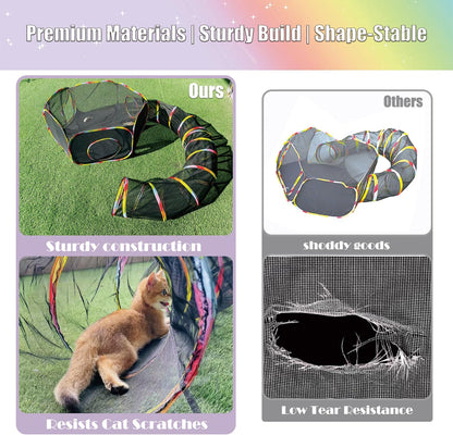 Catio Outdoor Cat Enclosure, Portable Cat Tunnel Playground with Rainbow Tent, Circle Cat Playpen Tunnel for Kitty and Small Family Pet Indoor & Outside Play