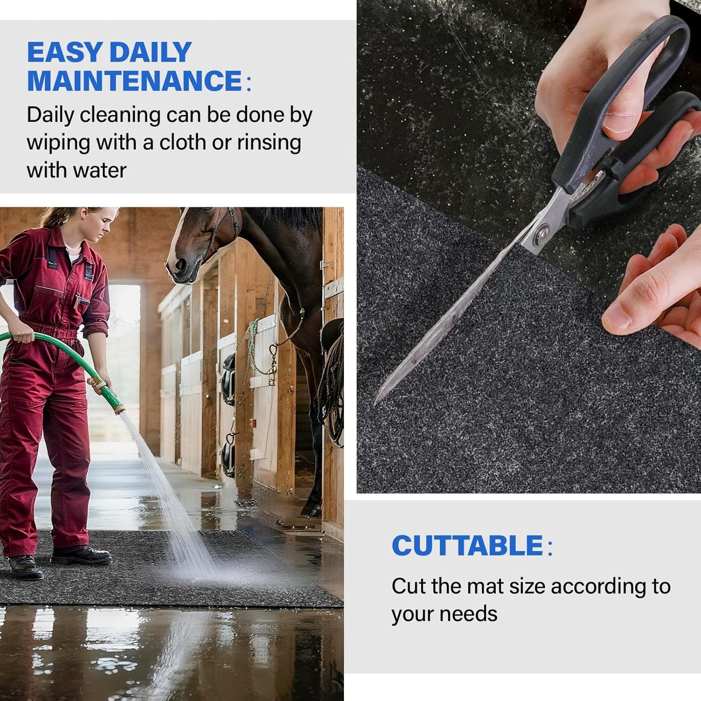 4 x 6ft Horse Stable Mat Lightweight Floor Mat,Cuttable & Back Non-Slip Design Mat for Horses Livestock,Durable & Water Absorbent Stable Mats,Keep Floor Dry & Clean