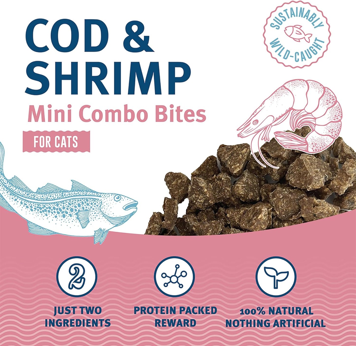 Icelandic+ Mini Combo Bites: Cod & Shrimp - 1.7oz Bag - Cat Treats, .25" Crunchy Bites, 2 Ingredient Natural Pet Snacks, No Fillers, Wild-Caught Fish (Pack of 2)