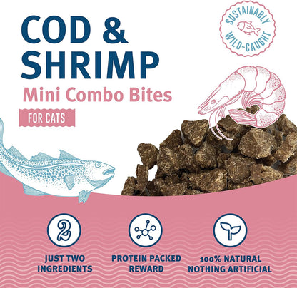 Icelandic+ Mini Combo Bites: Cod & Shrimp - 1.7oz Bag - Cat Treats, .25" Crunchy Bites, 2 Ingredient Natural Pet Snacks, No Fillers, Wild-Caught Fish (Pack of 2)