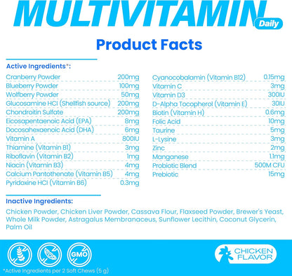 All-in-One Dog Multivitamin with Superfood Berries, Probiotics, Glucosamine, Omega 3 - Support Hip Joint, Skin Coat, Allergy Relief, Digestion, Immune Health - Vitamins Supplement - 120 Chews