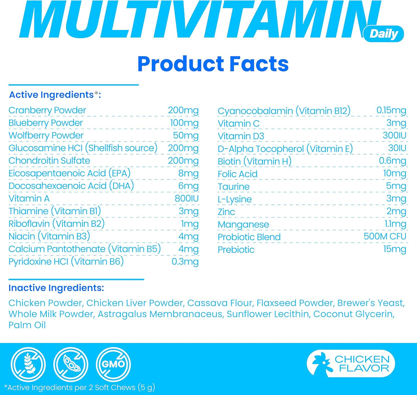 All-in-One Dog Multivitamin with Superfood Berries, Probiotics, Glucosamine, Omega 3 - Support Hip Joint, Skin Coat, Allergy Relief, Digestion, Immune Health - Vitamins Supplement - 120 Chews