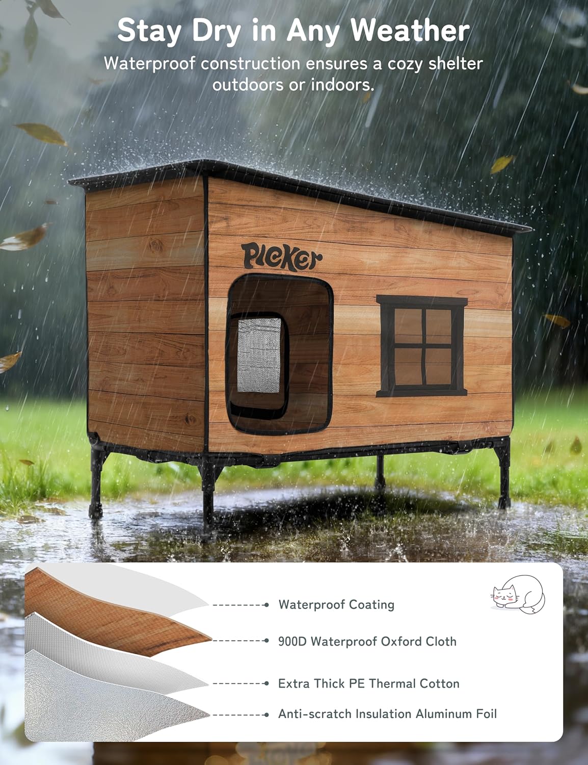 Heated Cat House for Outside: Apartment Design 31.5" Waterproof & Insulated Outdoor Cat House for Winter, Weatherproof Elevated Feral Cat Shelter with Heating Pad, Warm Houses for Outdoor Cats Stray