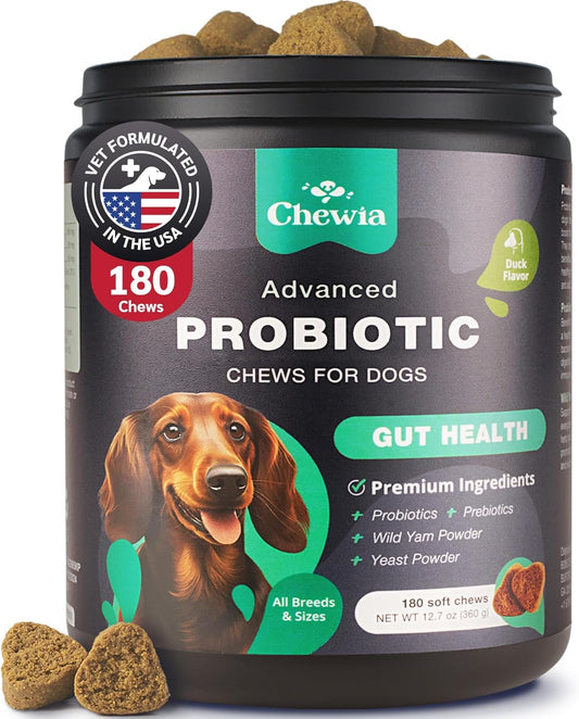 Dog Probiotic Chews with Digestive Enzymes - Probiotics for Dogs, Yeast Powder, Gut Health, Digestion, Immunity, Yeast Balance, Allergies Support - Gut Flora - All Breeds Canine Soft Chews