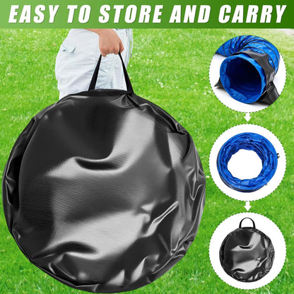 24 in 10 Foot PVC Dog Agility Tunnel with Sandbags Dogs Agility Training Equipment Tunnel with 2 Pack Sandbags, Carry Bag and 4 Ground Spikes for All Medium and Large Dogs Outdoor Sports