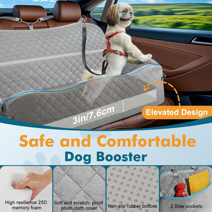 Large Dog Car Seat, Dog Car Bed for Large Dogs Under 120lbs, Dog Booster Seat with Thick Cushion and 2 Pet Safety Leashes, Detachable & Washable Pet car Bed for Backseat