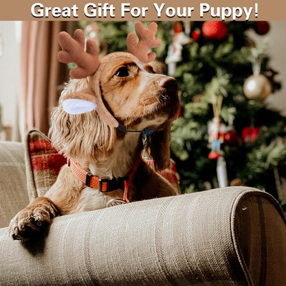Beviliu Dog Reindeer Antlers Headband, Brown Dog Christmas Antlers Costume for Medium Large Dogs Fluffy Elastic Pet Costume, Adjustable Deer Antlers for Dogs & Cats Halloween Party Birthday