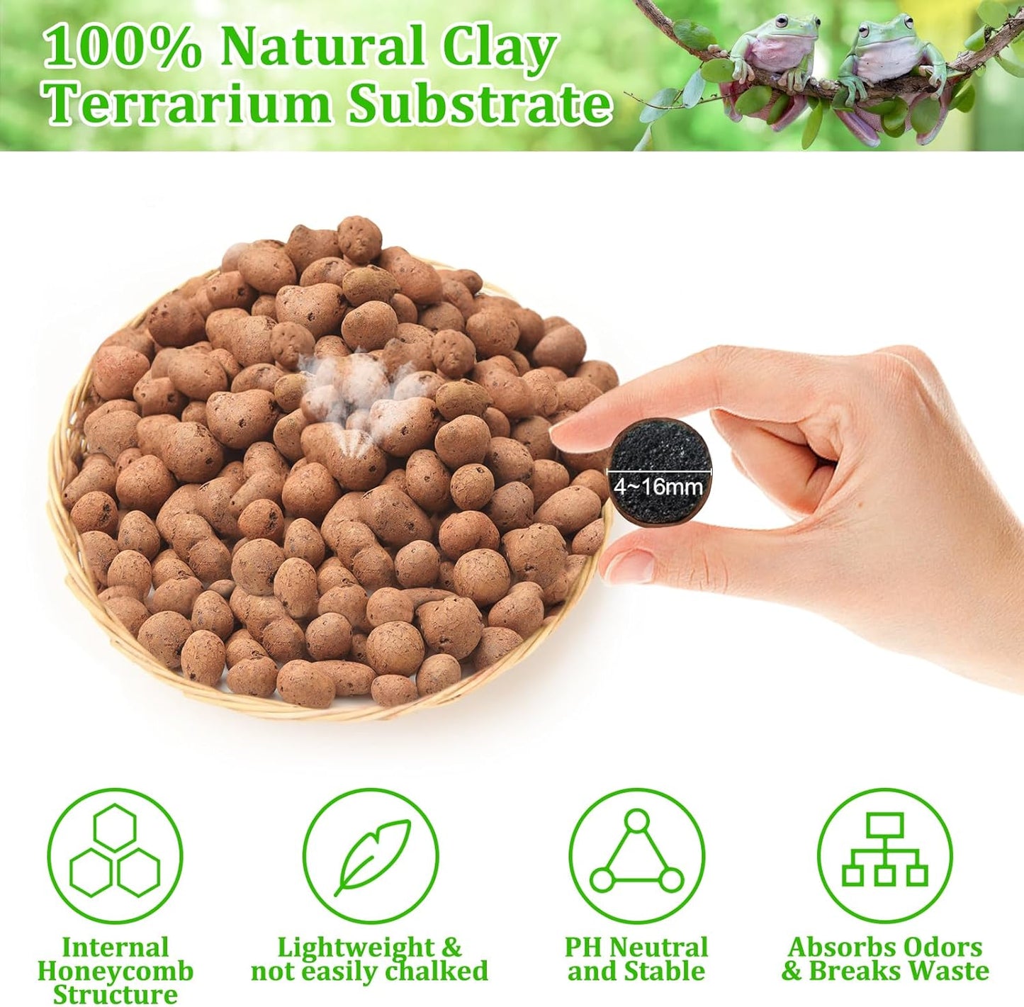 Riare 10LBS Expanded Clay Balls Terrarium Substrate for Reptiles - 100% Organic Lightweight Clay Pebbles Substrate Frogs False Bottom Substrate, Bioactive Terrarium Substrate for Drainage and Moisture