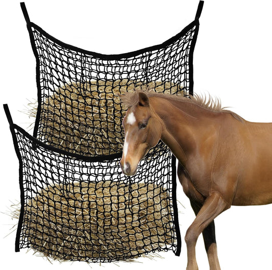 2PCS Horse Hay Feeder Net Slow Feed Bag Mangers for Animals，Easy to Hang Hay Bag for Horses with Large Capacity Hay Nets for Horses Feeder Full Day Feeding (Black)