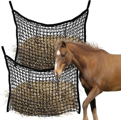 2PCS Horse Hay Feeder Net Slow Feed Bag Mangers for Animals，Easy to Hang Hay Bag for Horses with Large Capacity Hay Nets for Horses Feeder Full Day Feeding (Black)
