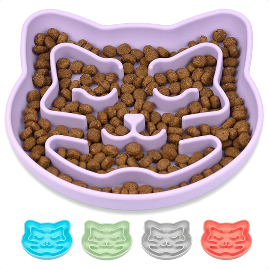 Snuggli Slow Feeder Cat Bowl | Cat Puzzle Feeder for Slow Eating, Mental Enrichment, Digestion, & Bloat Relief | Non-Slip Silicone, Dishwasher Safe, 1 Cup (Lavender)