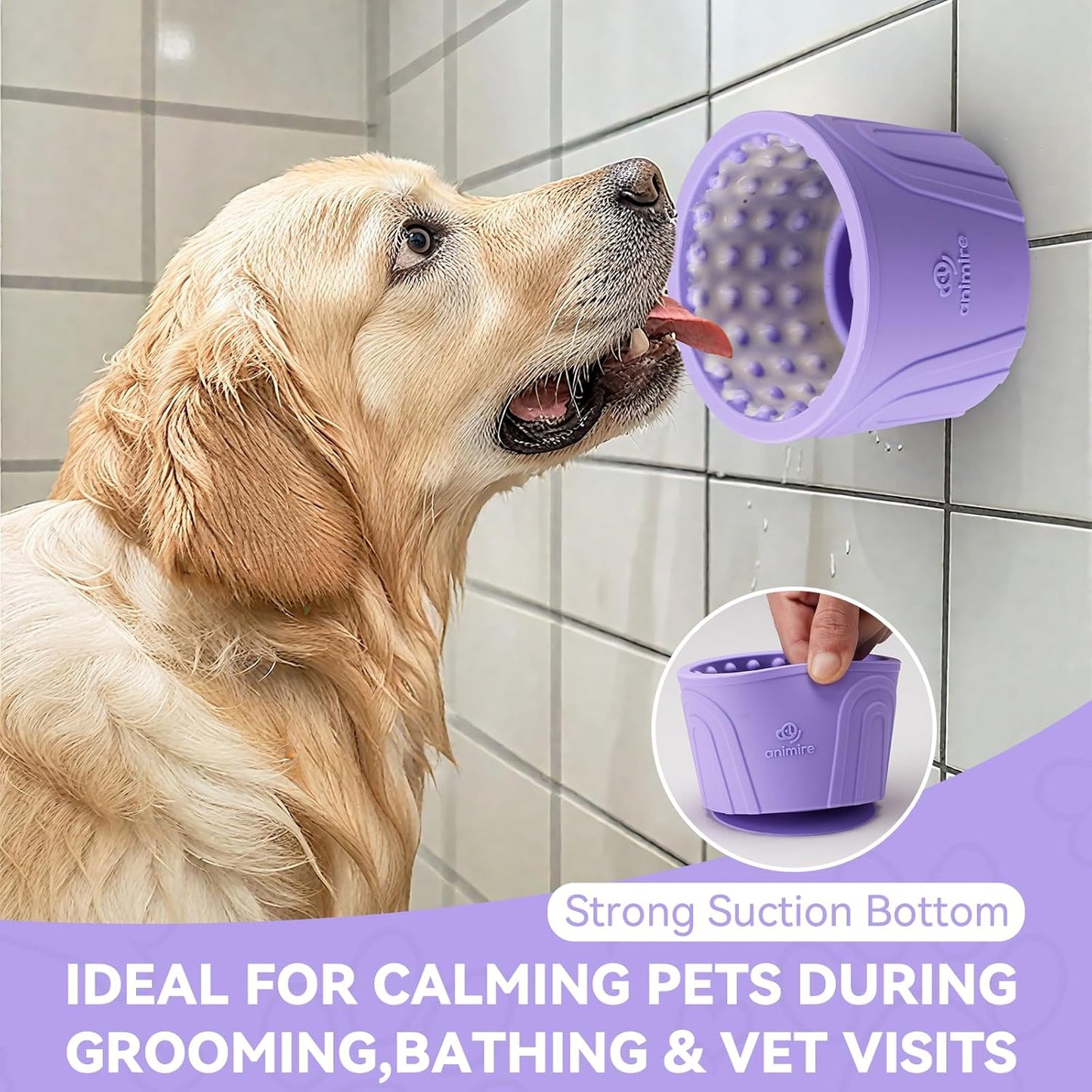 Dog Slow Feeder Lick Bowl, Anxiety Relief Dog Licking Mat Treat Dispenser, Non-Slip Anti-Choking Slow Eating Lick Bowl for Small Medium and Large Breed Dogs, BPA Free Silicone(Purple,S)