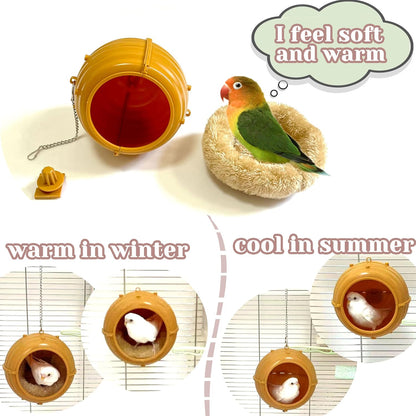 Bird Nest for Cage Swing, Chewproof Small Bird Bed Hanging House Hut & 2Pcs Wooden Small Bird Foraging Toys, Interactive Parakeet Foraging Toys for Cage, Bird Enrichment Toys