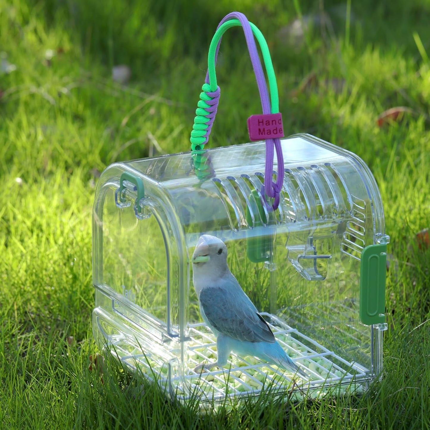 Bird Travel Carrier Cage with Metal Perch, Bottom Mesh, Food Bowl Tray, Cage Cover & Breathable Clear Ventilation for S/M Birds, Conures, Parakeets, Budgies, Canaries, Lovebirds - Purple